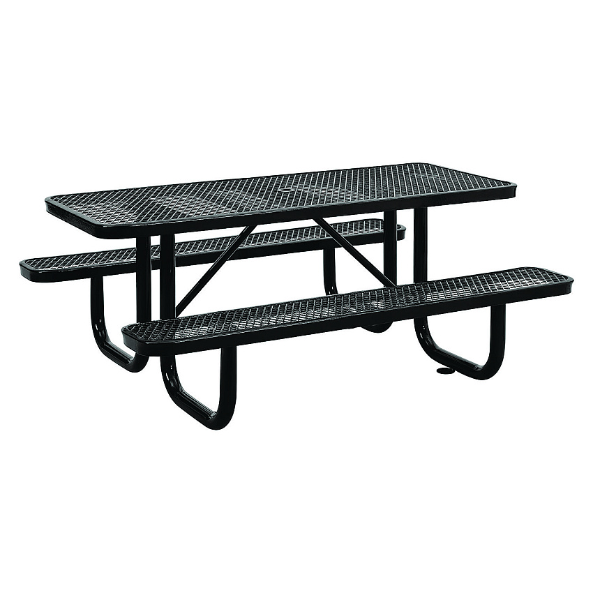 Global Industrial Expanded Steel Picnic Table, Rectangular, 72 x 62 x 29.5, Black Top, Black Base/Legs (GBE277152BK)