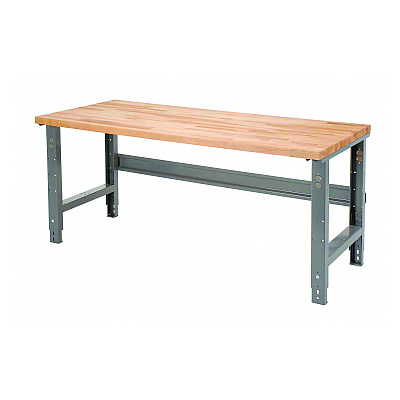 Global Industrial Standard Duty Butcher Block Top Adjustable Height Workbench, 2,000 lbs, 60 x 30 x 30.88 to 36.88, Gray (GBE183166)