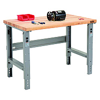 Global Industrial Standard Duty Butcher Block Top Adjustable Height Workbench, 48 x 30 x 30.88 to 36.88, Gray (GBE183149)