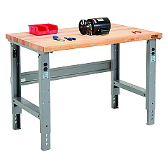 Global Industrial Standard Duty Butcher Block Top Adjustable Height Workbench, 48 x 30 x 30.88 to 36.88, Gray (GBE183149)