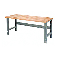 Global Industrial Standard Duty Butcher Block Top Adjustable Height Workbench, 2,000 lbs, 72 x 30 x 30.88 to 36.88, Maple/Gray (GBE183168)
