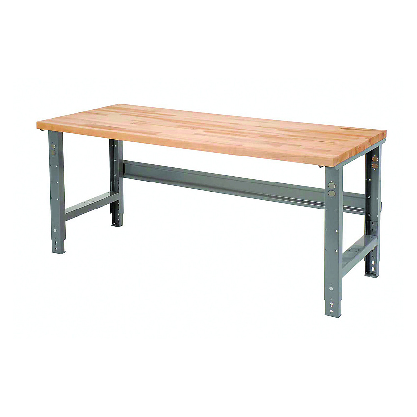 Global Industrial Standard Duty Butcher Block Top Adjustable Height Workbench, 2,000 lbs, 72 x 30 x 30.88 to 36.88, Maple/Gray (GBE183168)