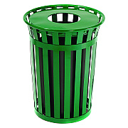 Global Industrial Outdoor Slatted Steel Trash Can, 36 gal, Green (GBE237726GN)