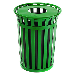 Global Industrial Outdoor Slatted Steel Trash Can, 36 gal, Green (GBE237726GN)
