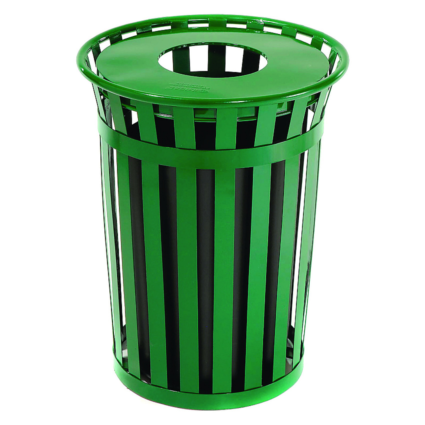 Global Industrial Outdoor Slatted Steel Trash Can, 36 gal, Green (GBE237726GN)