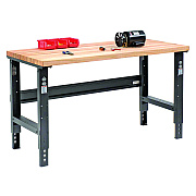 Global Industrial Standard Duty Butcher Block Top Adjustable Height Workbench, 2,000 lbs, 60 x 30 x 30.88  to 36.88, Birch/Black (GBE318912BK)