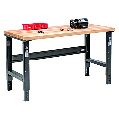 Global Industrial Standard Duty Butcher Block Top Adjustable Height Workbench, 2,000 lbs, 60 x 30 x 30.88  to 36.88, Birch/Black (GBE318912BK)