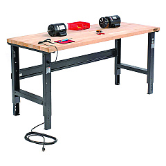 Global Industrial Standard Duty Butcher Block Top Adjustable Height Workbench, 2,000 lbs, 72 x 36 x 30.88 to 36.88, Maple/Black (GBE183169BK)