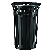 Global Industrial Outdoor Slatted Steel Trash Can, With Access Door, 36 gal, Steel Black (GBE261940BK)