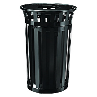 Global Industrial Outdoor Slatted Steel Trash Can, With Access Door, 36 gal, Steel Black (GBE261940BK)