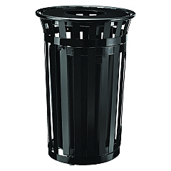 Global Industrial Outdoor Slatted Steel Trash Can, With Access Door, 36 gal, Steel Black (GBE261940BK)