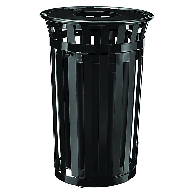 Global Industrial Outdoor Slatted Steel Trash Can, With Access Door, 36 gal, Steel Black (GBE261940BK)