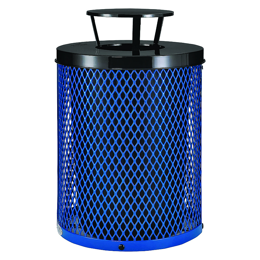 Global Industrial Outdoor Diamond Steel Trash Can, Rain Bonnet Lid, 36 gal, Blue (GBE261926BL)