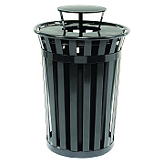 Global Industrial Outdoor Slatted Steel Trash Can, Rain Bonnet Lid, 36 gal, Black (GBE260804BK)