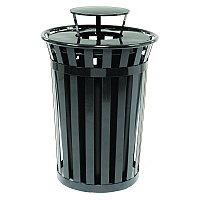 Global Industrial Outdoor Slatted Steel Trash Can, Rain Bonnet Lid, 36 gal, Black (GBE260804BK)