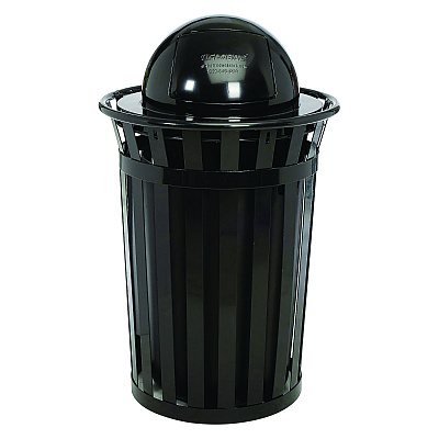 Global Industrial Outdoor Slatted Steel Trash Can, Dome Lid, 36 gal, Black (GBE261944BK)