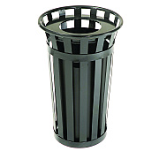 Global Industrial Outdoor Slatted Steel Trash Can, 24 gal, Black (GBE237725BK)
