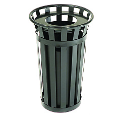 Global Industrial Outdoor Slatted Steel Trash Can, 24 gal, Black (GBE237725BK)