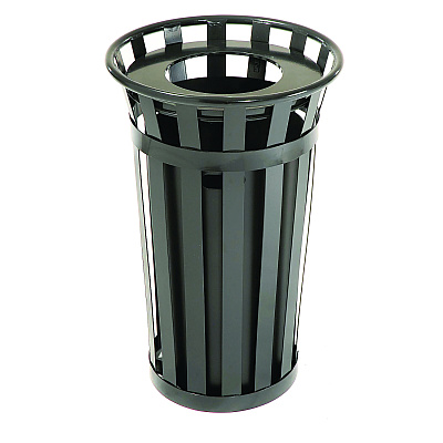 Global Industrial Outdoor Slatted Steel Trash Can, 24 gal, Black (GBE237725BK)
