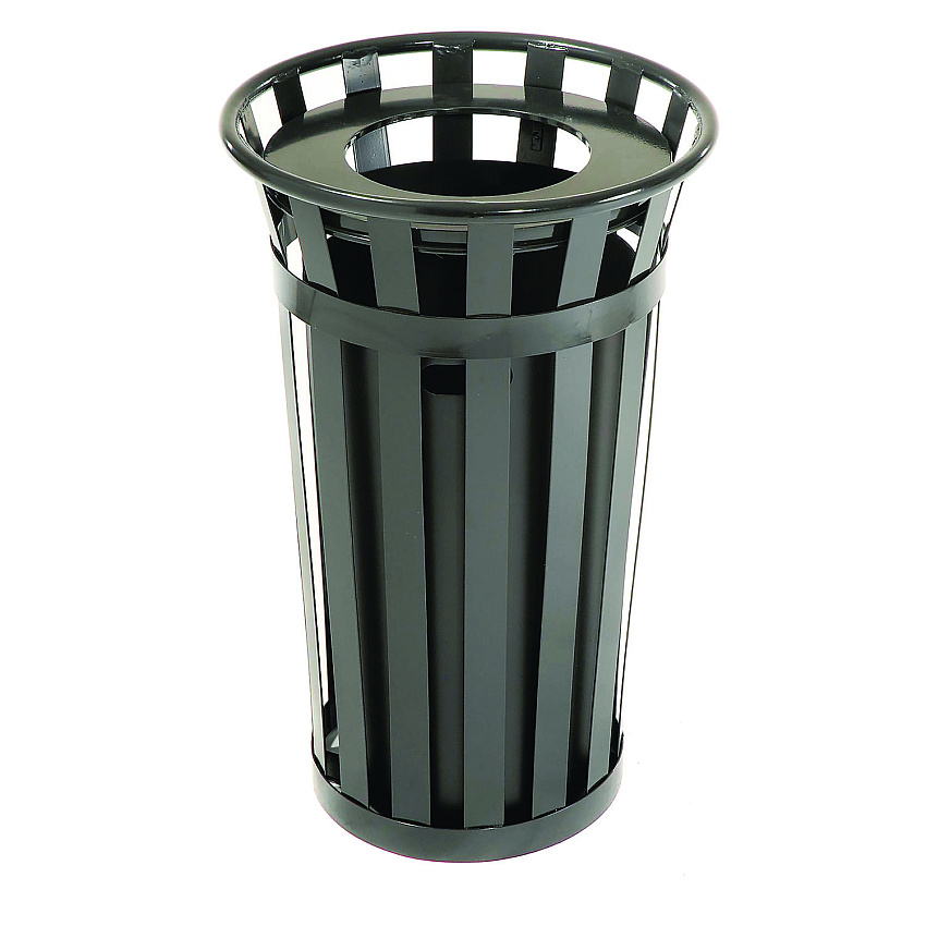 Global Industrial Outdoor Slatted Steel Trash Can, 24 gal, Black (GBE237725BK)