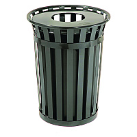 Global Industrial Outdoor Slatted Steel Trash Can, 36 gal, Black (GBE237726BK)