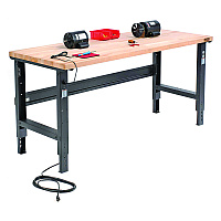 Global Industrial Standard Duty Butcher Block Top Adjustable Height Workbench, 2,000 lbs, 72 x 30 x 30.88  to 36.88, Maple/Black (GBE183168BK)