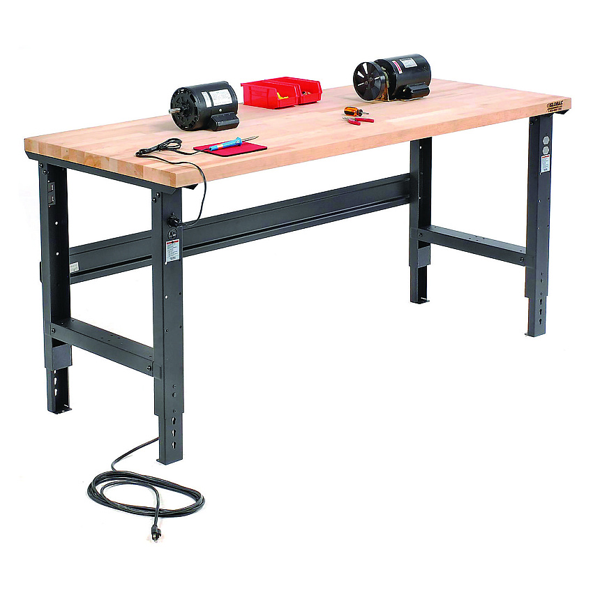 Global Industrial Standard Duty Butcher Block Top Adjustable Height Workbench, 2,000 lbs, 72 x 30 x 30.88  to 36.88, Maple/Black (GBE183168BK)