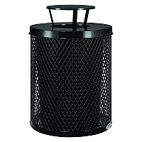 Global Industrial Outdoor Diamond Steel Trash Can, Rain Bonnet Lid, 36 gal, Black (GBE261926BK)
