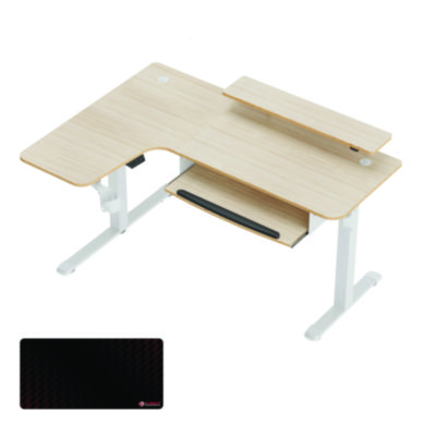 Eureka L-Shaped Standing Desk with Keyboard Tray, Left Desk, 61.25" x 43.25" x 34.38" to 52.88", Maple White/White (EKAL60LMW)