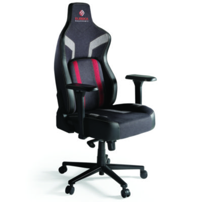 Eureka Python II Ergonomic Chair, Supports up to 300 lb, 18.88" to 22.83" Seat Height, Black Fabric Seat, Black/Red Fabric Back (EKAGC08R)