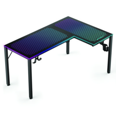 Eureka RGB LED Lights Glass Gaming Desk, 60" x 40.25" x 30", Black (EKAL60RB)
