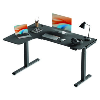 Eureka L-Shaped Standing Desk, Left Desk, 60" x 43.69" x 29.88" to 48.38", Black (EKA01874)