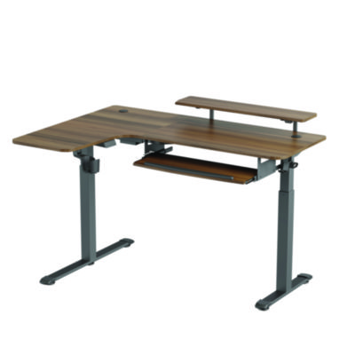 Eureka L-Shaped Standing Desk with Keyboard Tray, Left Desk, 61.25" x 43.25" x 34.38" to 52.88", Walnut/Black (EKAL60LWN)