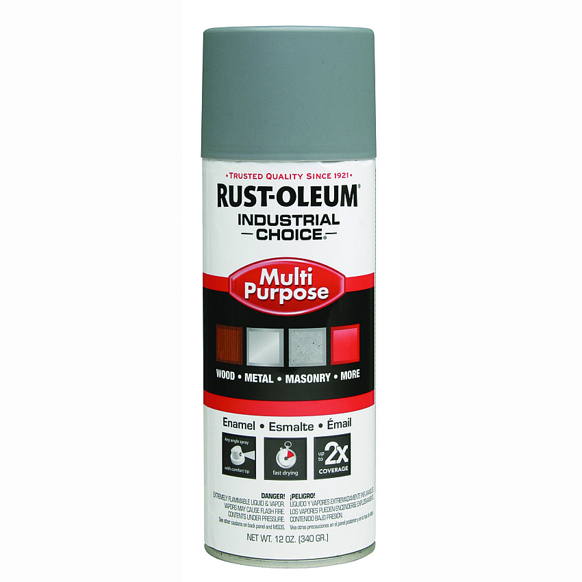 Rust-Oleum Industrial Choice 1600 System Multi-Purpose Enamel Spray Paint, Flat Gray, 12 oz Aerosol Can, 6/Carton (RST1680830V)