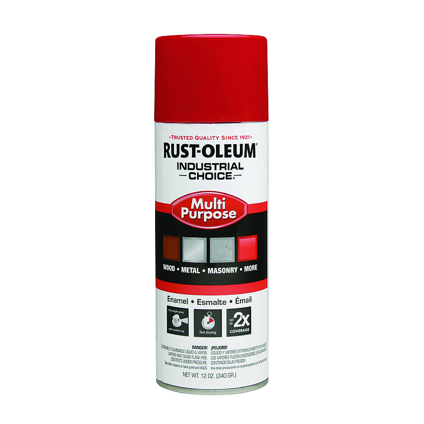 Rust-Oleum Industrial Choice 1600 System Multi-Purpose Enamel Spray Paint, Flat Safety Red, 12 oz Aerosol Can, 6/Carton (RST1660830)