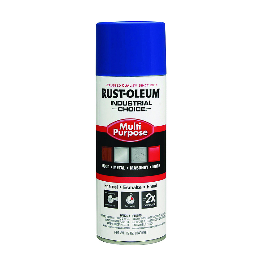 Rust-Oleum Industrial Choice 1600 System Multi-Purpose Enamel Spray Paint, Flat Safety Blue, 12 oz Aerosol Can, 6/Carton (RST1624830)