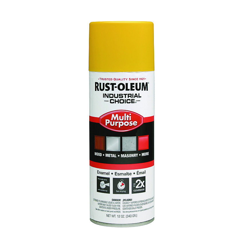 Rust-Oleum Industrial Choice 1600 System Multi-Purpose Enamel Spray Paint, Flat Safety Yellow, 12 oz Aerosol Can, 6/Carton (RST1644830)