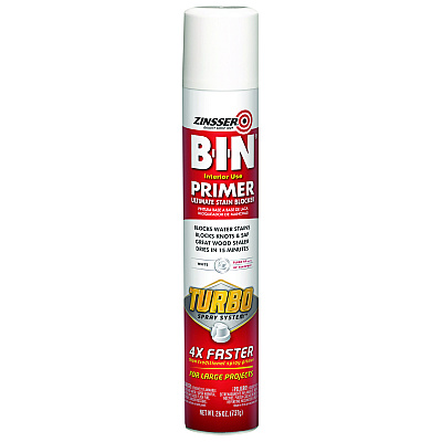 Zinsser BIN Aerosol Primer with Turbo Spray System, Interior, Flat White, 26 oz Aerosol Can, 6/Carton (RST356880)