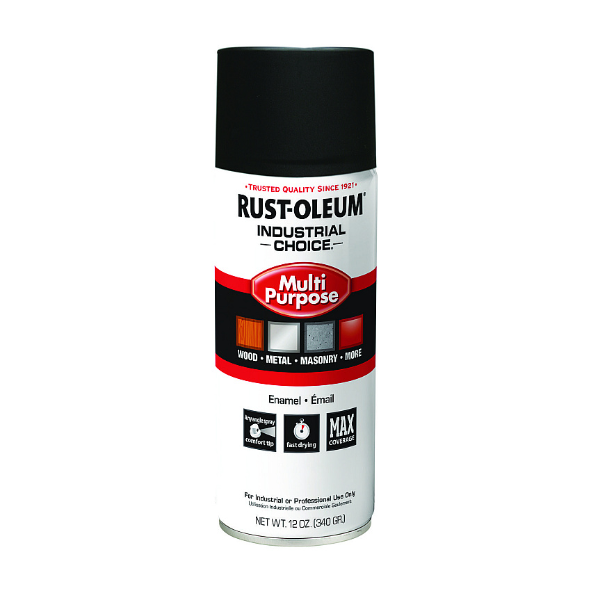 Rust-Oleum Industrial Choice 1600 System Multi-Purpose Enamel Spray Paint, Ultra-Flat Black, 12 oz Aerosol Can, 6/Carton (RST1676830V)