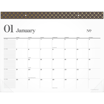 Cambridge WorkStyle Monthly Desk Pad Calendar, 21.75 x 17, White Sheets, Brown/Gold Headband, Clear Corners, 12-Month (Jan-Dec): 2025 (160670404)