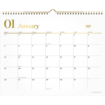Cambridge WorkStyle Monthly Wall Calendar, 15 x 12, White/Gold Sheets, 12-Month (Jan to Dec): 2026 (1606707)