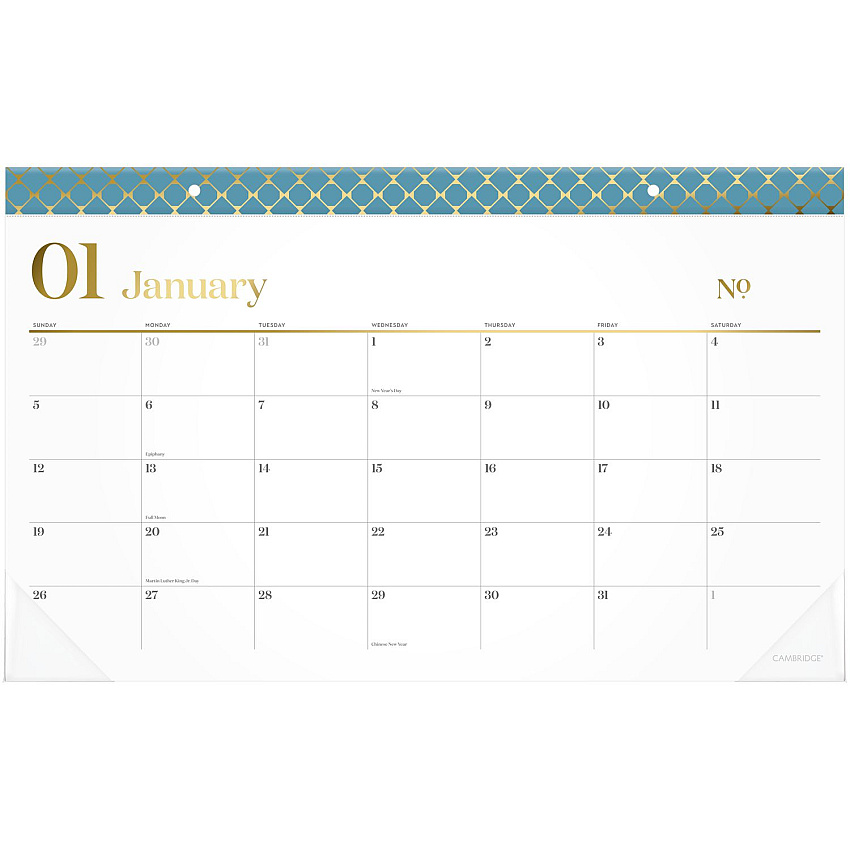 Cambridge WorkStyle Compact Monthly Desk Pad Calendar, 17.75 x 11, White Sheets, Blue/Gold Headband, 12-Month (Jan to Dec): 2025 (160670512)