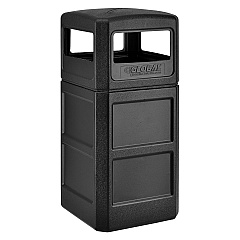 Global Industrial Square Plastic Waste Receptacle, Dome Lid with Open Sides, 42 gal, Black (GBE641414BK)