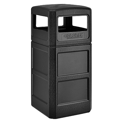 Global Industrial Square Plastic Waste Receptacle, Dome Lid with Open Sides, 42 gal, Black (GBE641414BK)