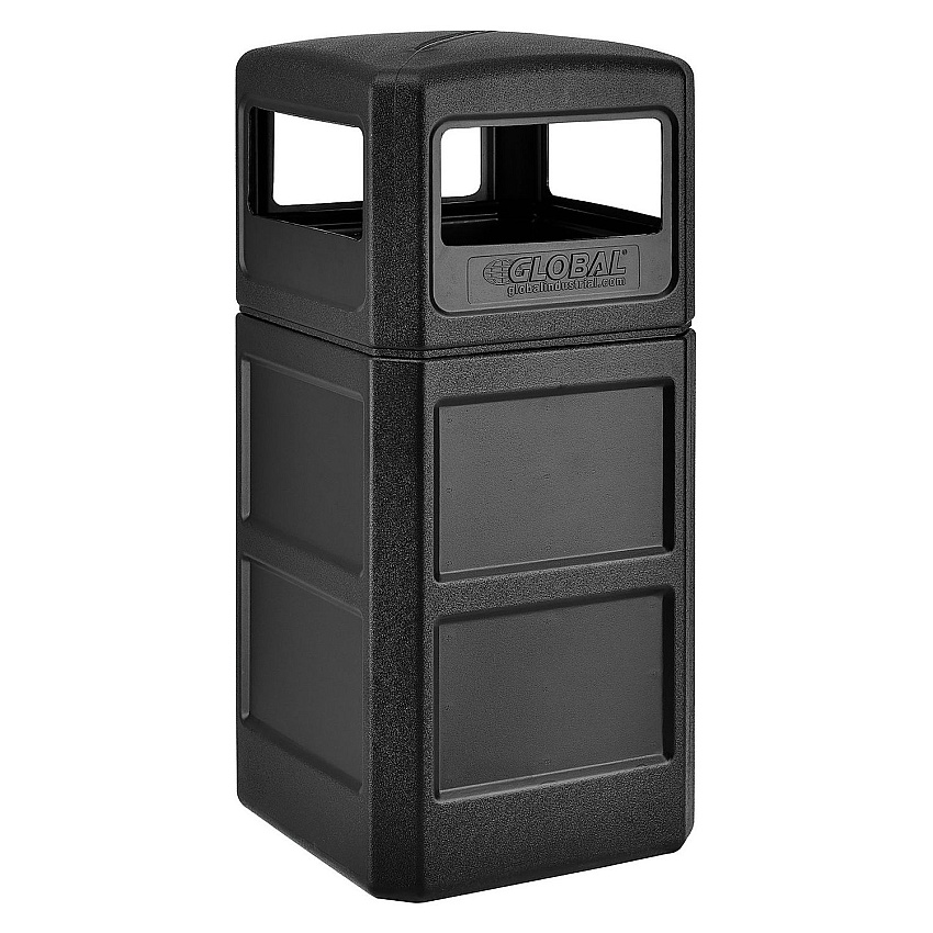 Global Industrial Square Plastic Waste Receptacle, Dome Lid with Open Sides, 42 gal, Black (GBE641414BK)