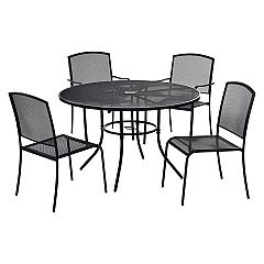 Global Industrial Interion Mesh Cafe Table and Chair Sets, Round, 48" Dia x 29"h, Black Top, Black Base/Legs (GBE695971)