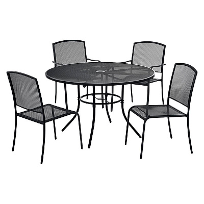 Global Industrial Interion Mesh Cafe Table and Chair Sets, Round, 48" Dia x 29"h, Black Top, Black Base/Legs (GBE695971)