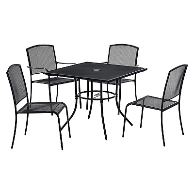 Global Industrial Interion Mesh Cafe Table and Chair Sets, Square, 48 x 48 x 29, Black Top, Black Base/Legs (GBE695973)