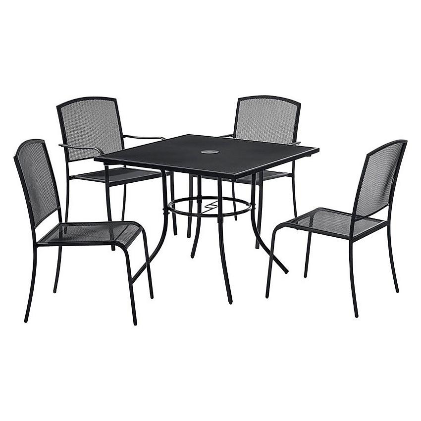 Global Industrial Interion Mesh Cafe Table and Chair Sets, Square, 48 x 48 x 29, Black Top, Black Base/Legs (GBE695973)