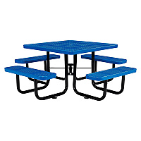 Global Industrial Perforated Steel Picnic Table, Square, 81 x 81 x 29.5, Blue Top, Blue Base/Legs (GBE694551BL)